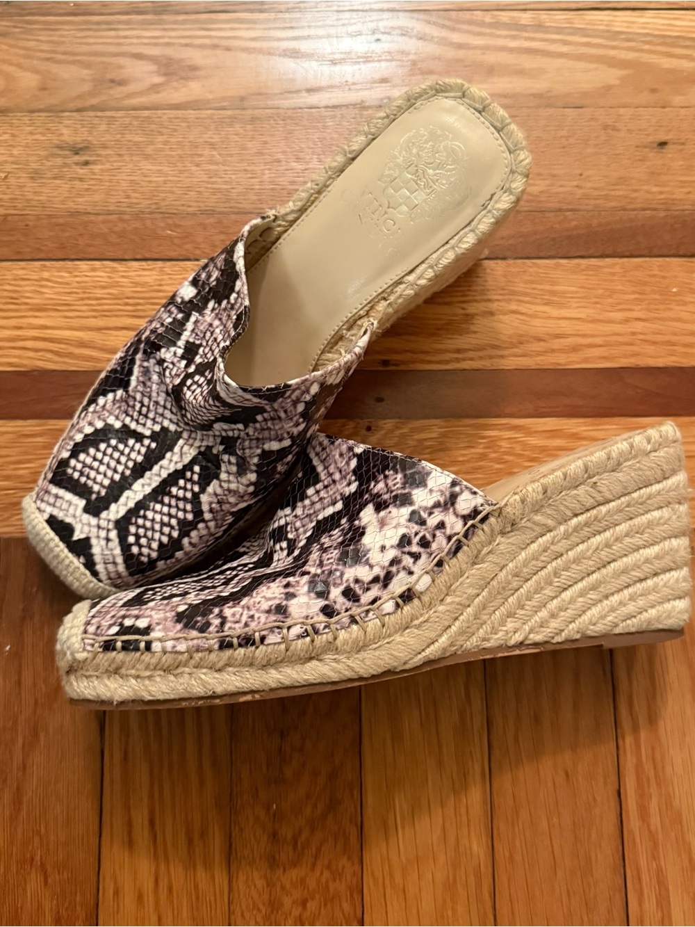 Vince Camuto Snake-Print Espadrille Wedge Mules - Black & Cream